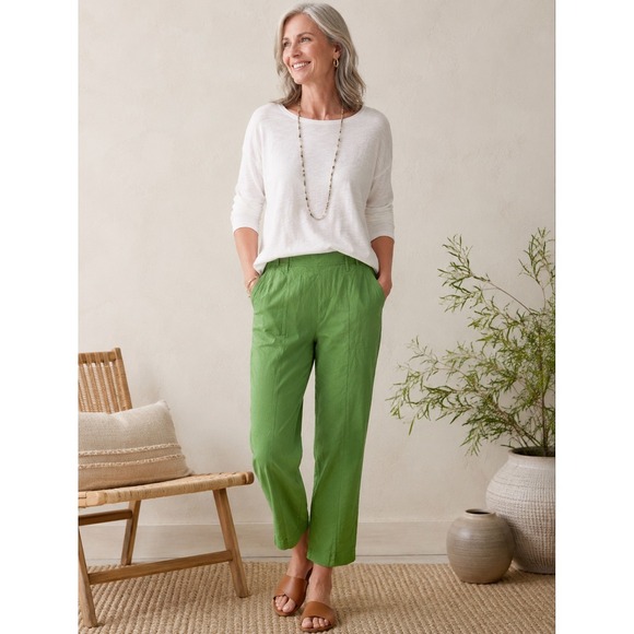 J. Jill Pants - J. Jill Women's Linen Stretch Green Cropped Straight Leg Pants- Medium